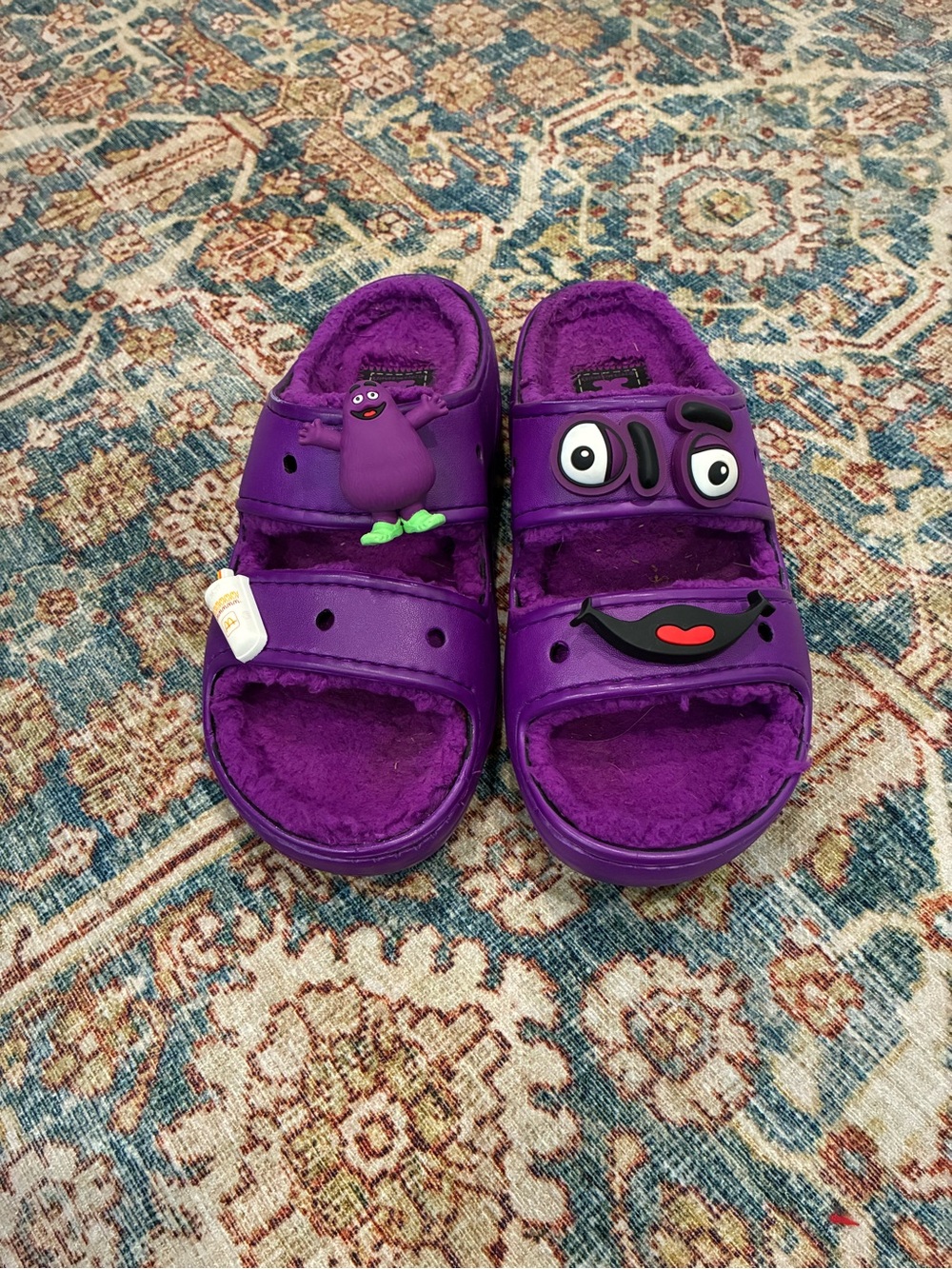 CROCS Plush Purple Slide Sandals with charms